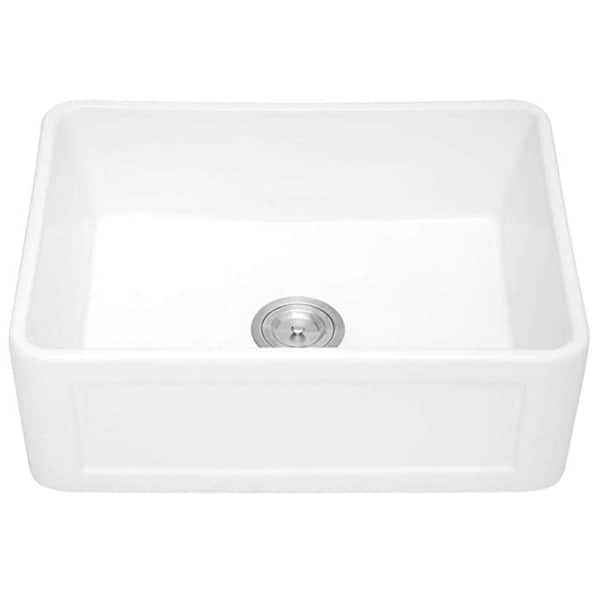 Aurora Decor Selina White 16 Gauge Fireclay 10 In Single Bowl Round Corner Farmhouse Apron Kitchen Sink With Bottom Grid Skslh24113fc The Home Depot