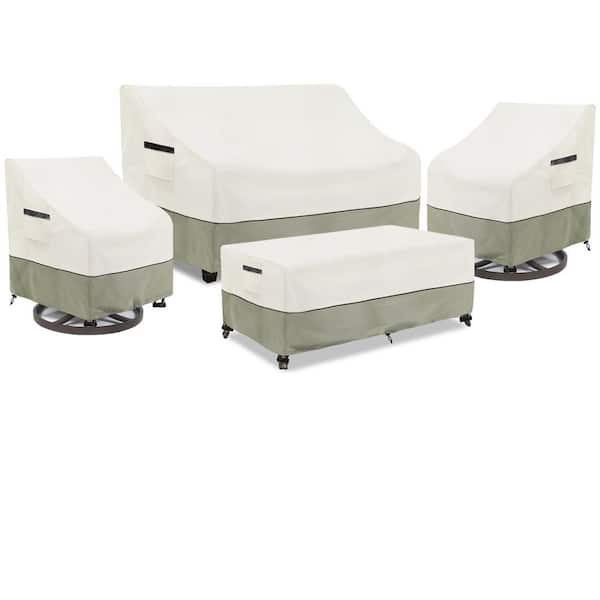 White Grayish Green Patio Furniture Cover Set Waterproof Outdoor Sofa Swivel Chair Coffee Table (4 Piece)