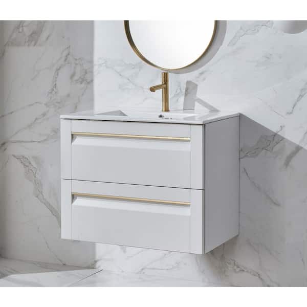 30 in. W x 18.5 in. D x 23 in. H Single Bath Vanity in White with Ceramic Sink and Integrated Top