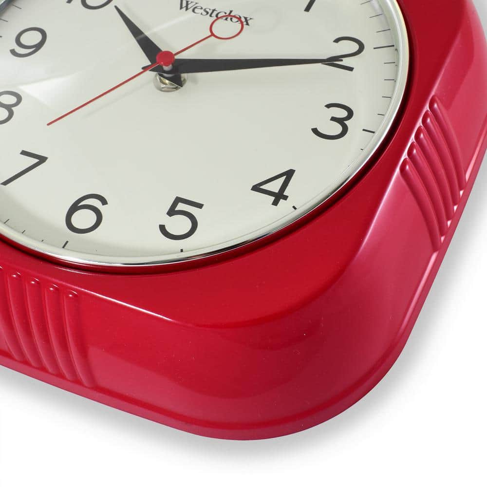 Red Square Retro Wall Clock with Chrome Bezel