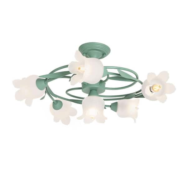 OUKANING 19.68 in. 6-Light Green Modern Semi-Flush Mount