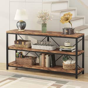 Adan 55 in. Rustic Brown Standard Rectangle Wood Console Table with 3 Tiers