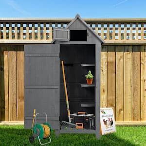 2.5 ft. W x 1.8 ft. D Outdoor Wood Storage Shed Cabinet Tool Room with Waterproof Roof for Garden, Gray (3.8 sq. ft.)