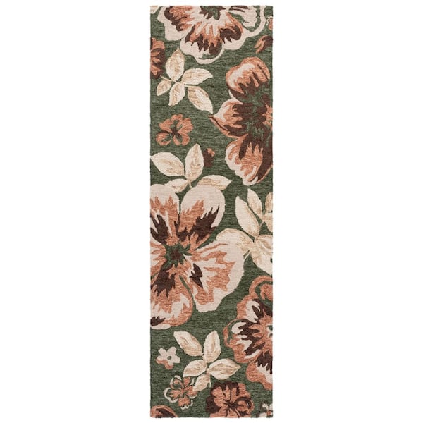 Jardin 2 ft. x 8 ft. Green/Pink Serene Floral Runner Rug