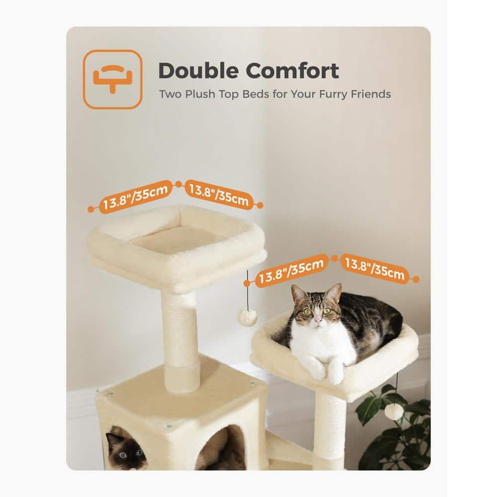 Beige Multi-Level Cat Tower with Sisal Scratching Posts