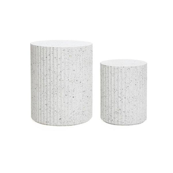 15.75 in. 2-Piece White with Gray Flecks MDF Wood Nesting End Table Set