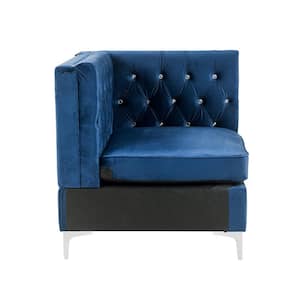 Jaszira 34 in. Straight Arm 1- piece Velvet L-Shaped Sectional Sofa in. Blue Velvet