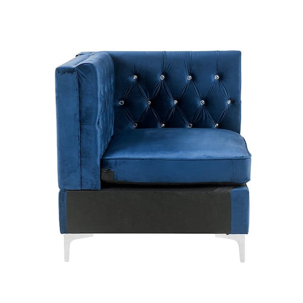 Acme Furniture Jaszira 34 in. Straight Arm 1- piece Velvet L-Shaped Sectional Sofa in. Blue Velvet
