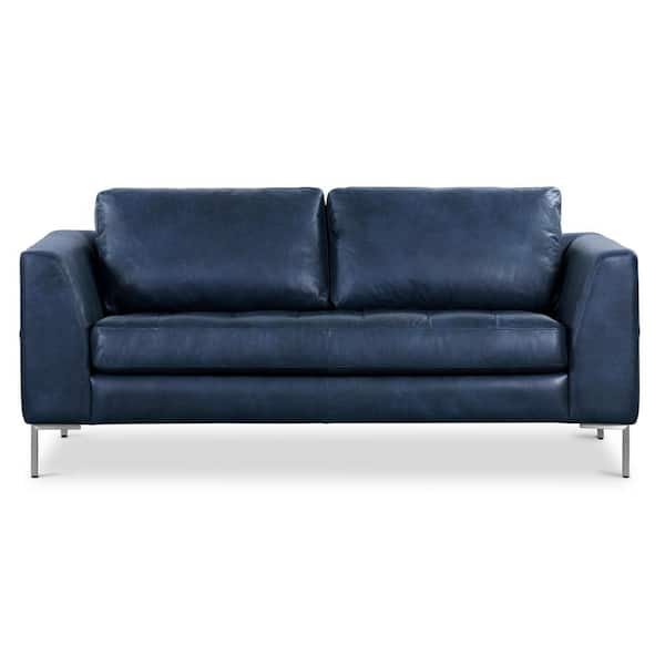 Poly and Bark Calle 75 in. Apartment Sofa in Midnight Blue and Brushed Silver Legs