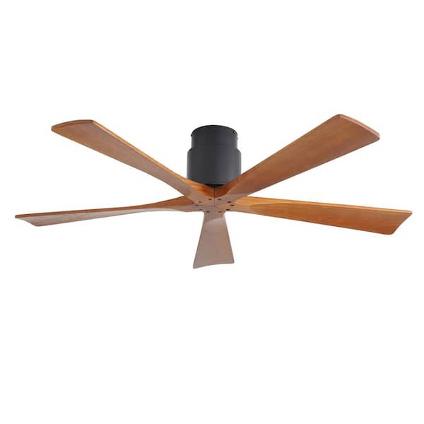 52 in. Black 5 Wood Blades Downrod Standard Ceiling Fan with DC Motor and Remote Included for Room