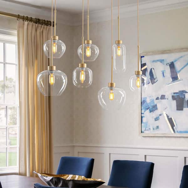 EDISLIVE Jaxon 7-Light Gold Linear Kitchen Island Pendant Light Modern Chandelier with Globe Glass Shade