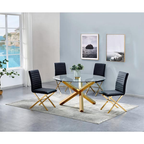 Gold Modern Round Glass Dining Table, Best Contemporary Dining Room Furniture