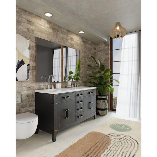 Fossa 60 in W x 22 in D Black Oak Double Bath Vanity with Cultured Marble Top
