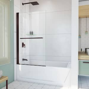 Aqua-Q Swing 34 in. W x 58 in. H Pivot Frameless Tub Door in Oil Rubbed Bronze with Clear Glass