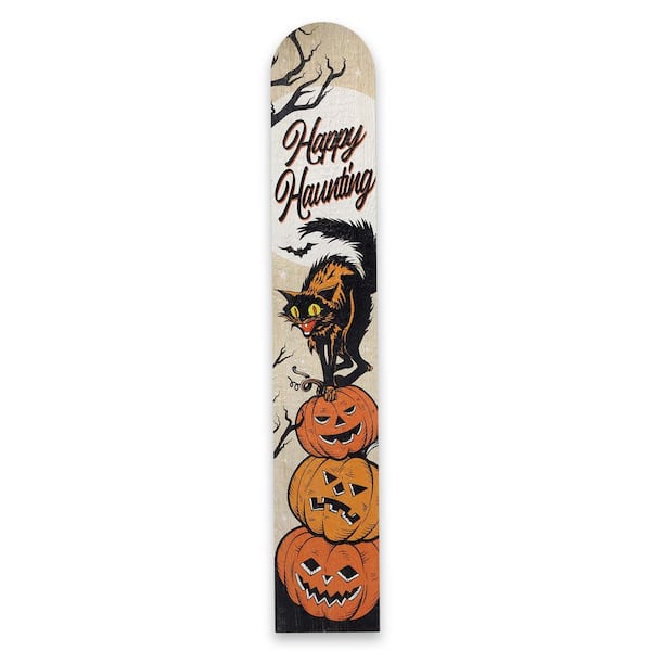 Open Road Brands 46 in. Weather-Resistant Halloween Cat and Pumpkins Vertical Wood Porch or Yard Stake Decor