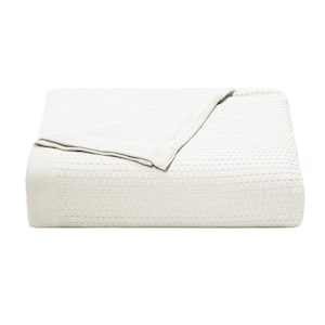 Baird White Solid Cotton Full/Queen Knitted Blanket