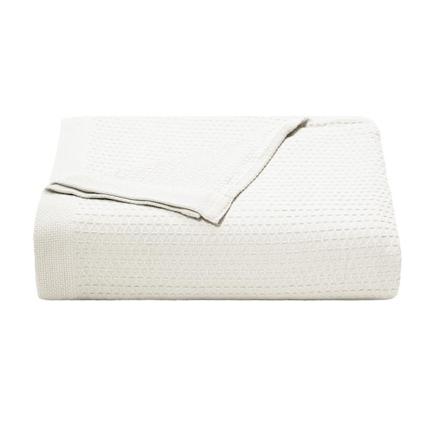 Nautica Baird White Solid Cotton King Knitted Blanket
