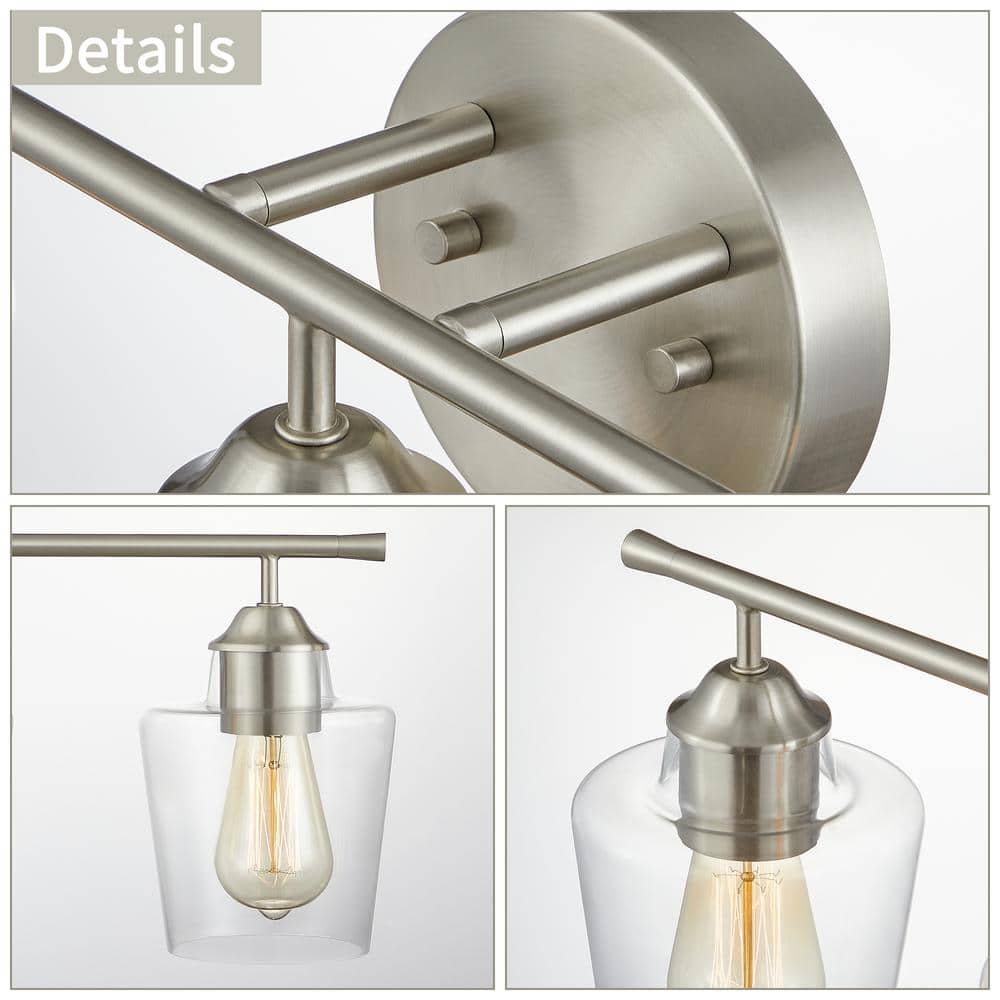 22 in. Brushed Nickel 3-Light Vanity Light with Goblet Glass Shades