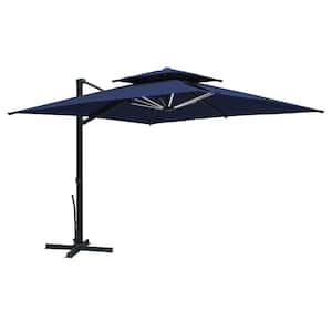 10 ft. Square Outdoor Patio Aluminum Cantilever Umbrella in Navy Blue with LED Strip