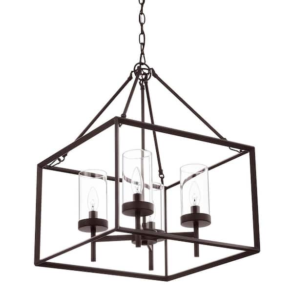 Hampton Bay Lainey 4-Light Bronze Chandelier Light Fixture with Clear Glass Shades