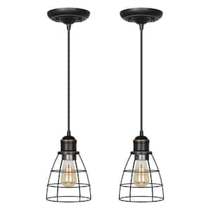Edison 60 -Watt 1 Light Oil-Rubbed Bronze Shaded Pendant Light with etched Metal Shade, No Bulbs Included