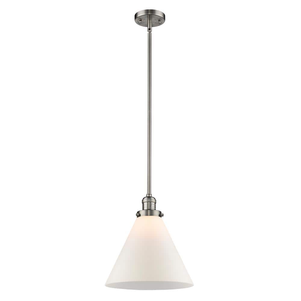 Cone 1-Light Brushed Satin Nickel Cone Pendant Light with Matte White Glass Shade price history on PriceWatchPro