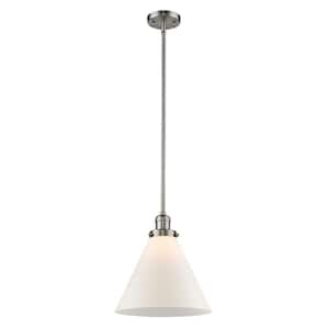 Cone 1-Light Brushed Satin Nickel Cone Pendant Light with Matte White Glass Shade
