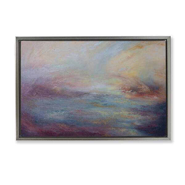 Golden Hour Swirled Abstract by Lydia Orange Gray Floater Frame Abstract Graphic Art Print 21 in. x 31 in.