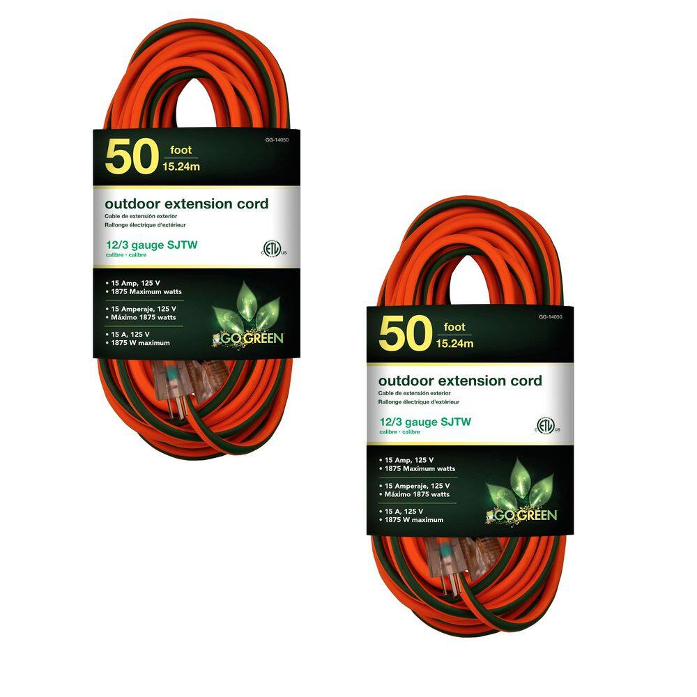 (G-14050-2) 50 ft. 12/3 Indoor Heavy Duty Extension Cord, Orange, 2 PACK price history on PriceWatchPro
