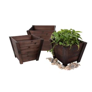 Tapered 16 in. W x 16 in. D x 13 in. H Wooden Brown Planters (3-Pack)