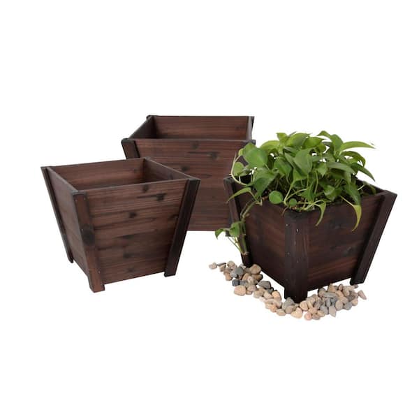 Leisure Season Tapered 16 in. W x 16 in. D x 13 in. H Wooden Brown Planters (3-Pack)