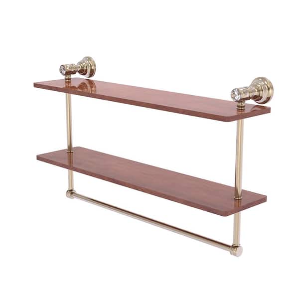 Allied Brass Carolina Crystal 22 in. W x 12.8 in. H x 5.6 D Wood Rectangular Shelf in Antique Pewter with Integrated Towel Bar