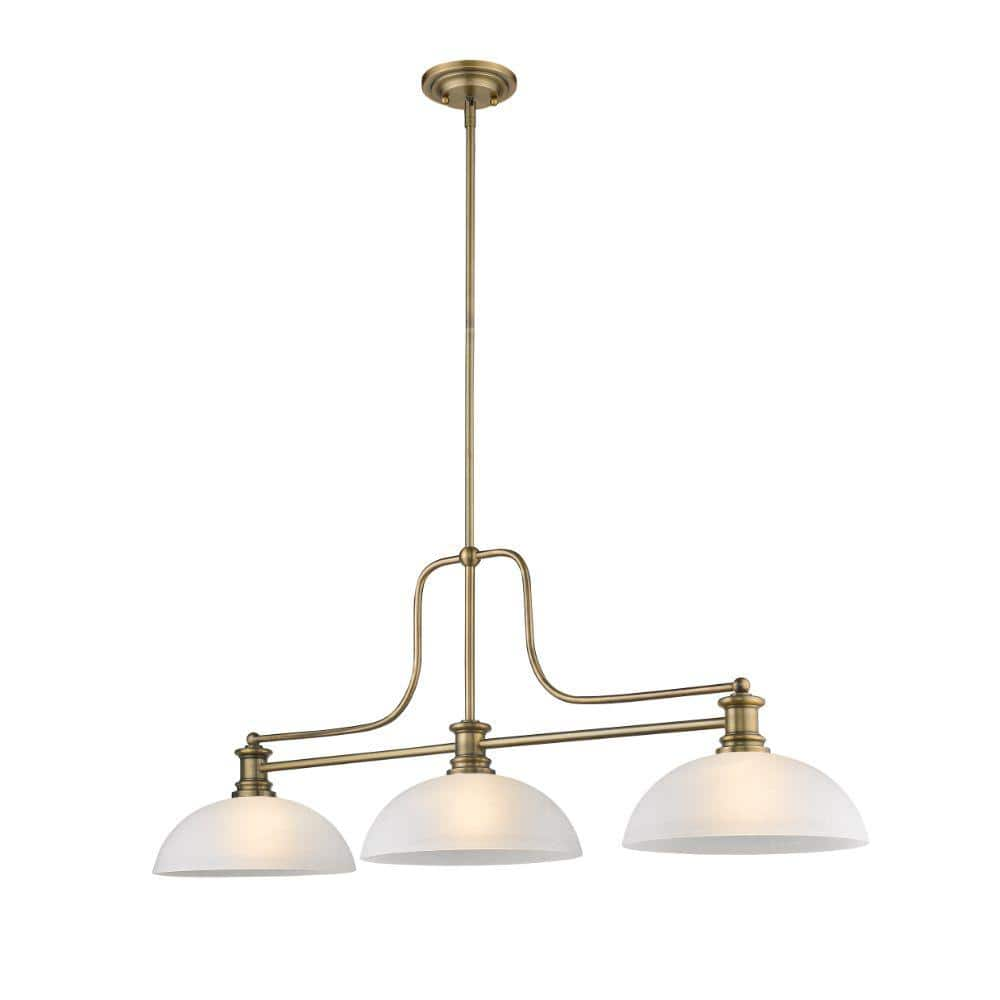 Melange 3-Light Heritage Brass Billiard Light with White Linen Glass ...