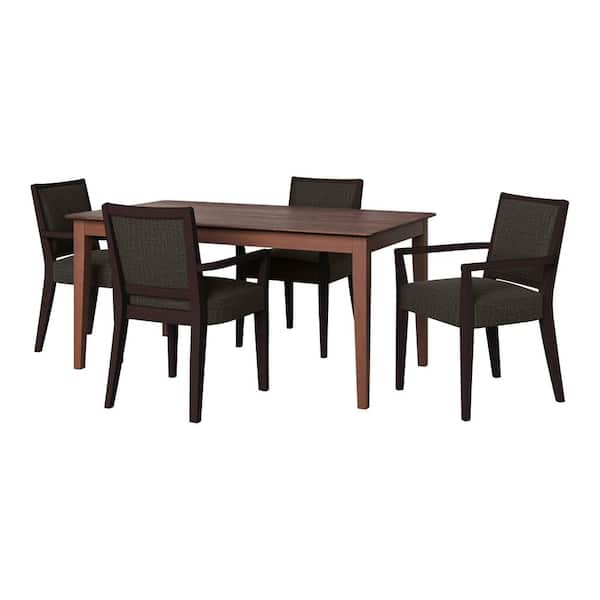 Handy Living Anya 5-Piece Smart Top Walnut Dining Table & Upholstered Arm Chairs in Jutelike Chocolate Brown Textured Woven
