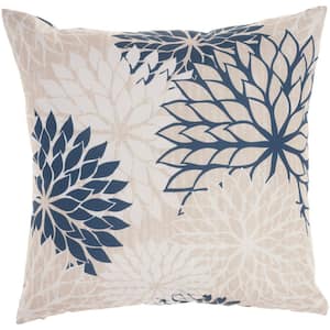 Aloha Ivory/Navy 20 in. x 20 in. Floral Indoor/Outdoor Throw Pillow