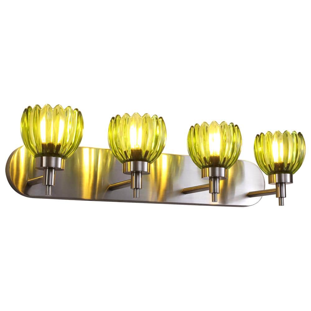 27.56 in. 4-Light Nickel Modern Wall Sconce with Green Ribbed Glass Shades, No Bulbs Included price history on PriceWatchPro