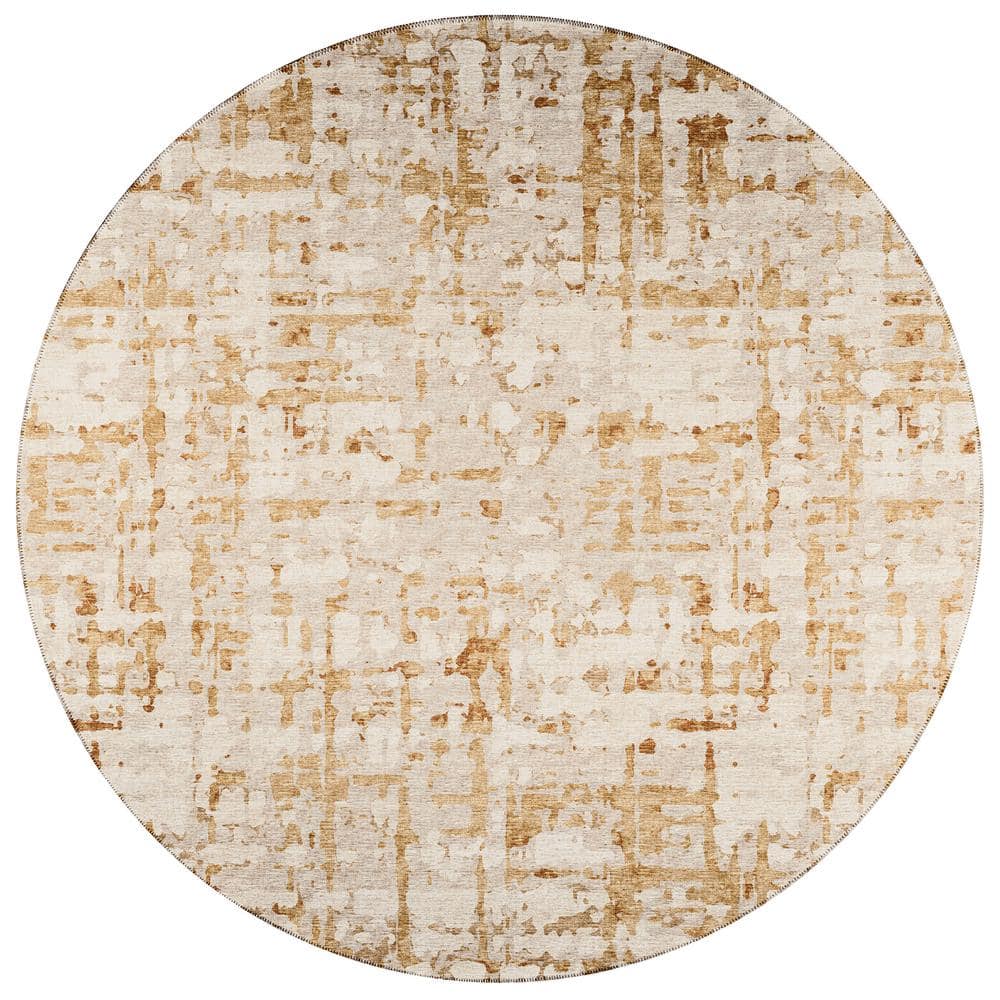 Bravado Beige 8 ft. x 8 ft. Geometric Indoor/Outdoor Washable Area Rug