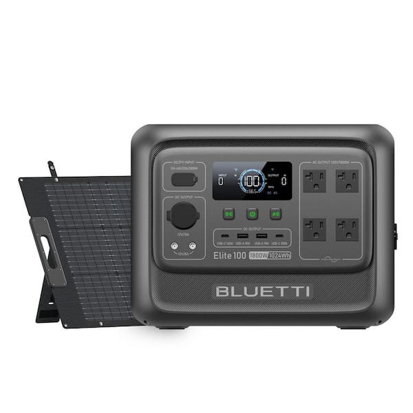 1800W Continuous/3600W Peak Output 1024Wh Push Button Start Portable Power Station with 200W Solar Panel