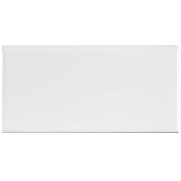 Merola Tile Park Slope Glossy White 3 in. x 6 in. Ceramic Bullnose Wall Trim Subway Tile