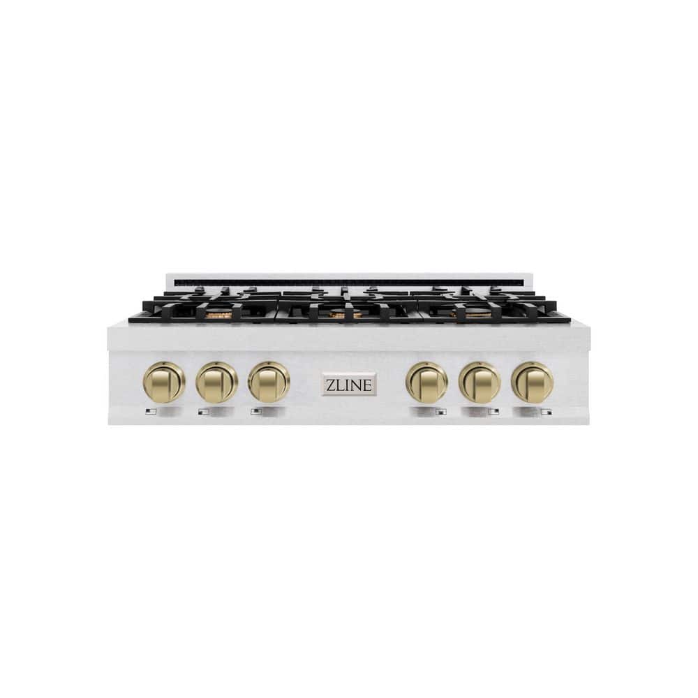 Autograph Edition 36 in. Legacy Rangetop with 6 Burners in Satin Stainless Steel with Champagne Bronze Accents