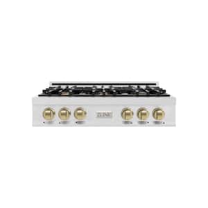 Autograph Edition 36 in. Legacy Rangetop with 6 Burners in Satin Stainless Steel with Champagne Bronze Accents