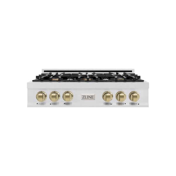 Autograph Edition 36 in. Legacy Rangetop with 6 Burners in Satin Stainless Steel with Champagne Bronze Accents