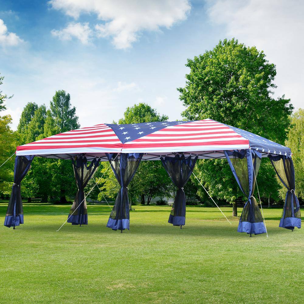 American Flag 10' x 20' Pop Up Canopy Tent with Mesh Sidewalls