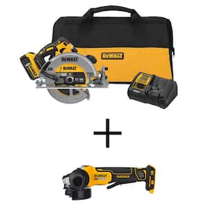20V MAX Li-Ion Cordless 7-1/4 in. Circular Saw, 20V Brushless 4.5 in. Small Angle Grinder, (1) 20V Battery, and Charger
