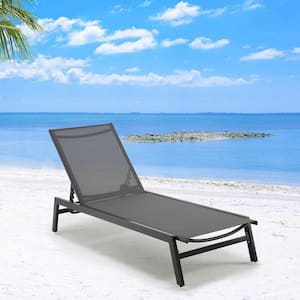 Outdoor Chaise Lounge, Aluminum Patio Lounge Chair with Wheels, All-Weather 5-Position Adjustable Reclining Chair