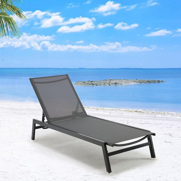 EROMMY Outdoor Chaise Lounge, Aluminum Patio Lounge Chair with Wheels, All-Weather 5-Position Adjustable Reclining Chair