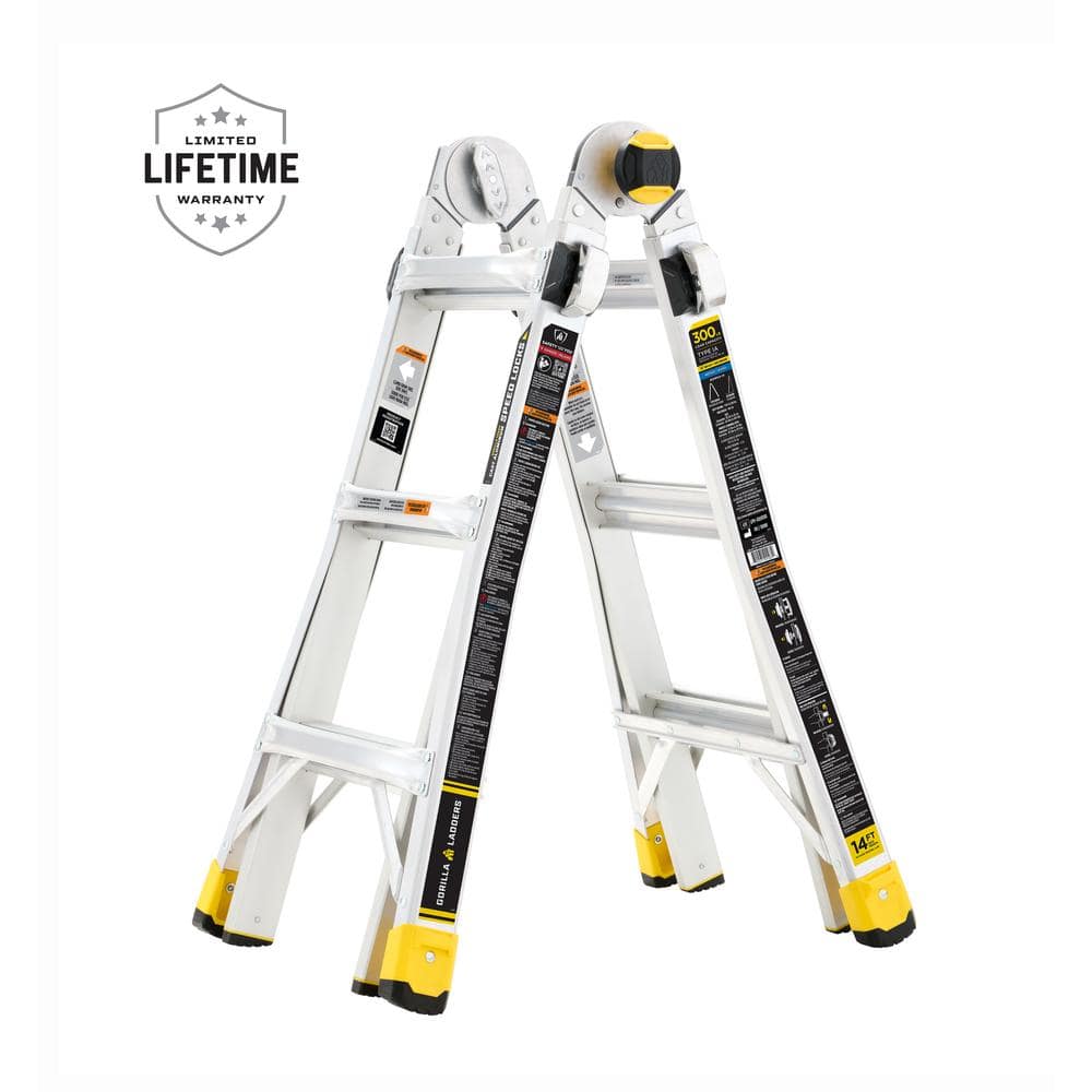 14 ft. Reach Aluminum Multi-Position Ladder with Tool Hangers, 300 lbs. Loa