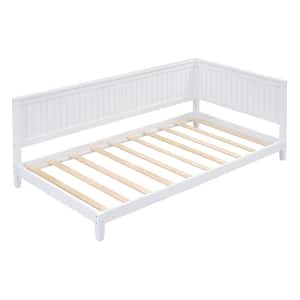 White Twin Size Wood Daybed With Armrest and Backrest, Sofa Bed Frame for Kids/Teens/Bedroom/Living Room
