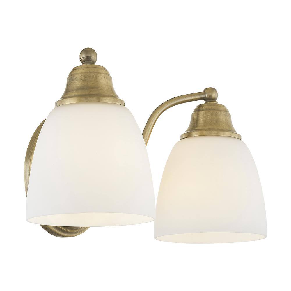 Somerville Antique Brass 2-Light Vanity with Satin Opal White Glass