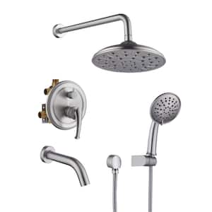 3-Spray Wall Mount Handheld Shower Head 1.8GPM 360° Rotating 8.3in. Round Shower Head Anti-Scald Value in Brushed Nickel